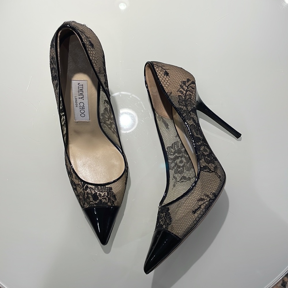 JIMMY CHOO lace and patent leather tip in black size EU 38.5 - Picture 5 of 14